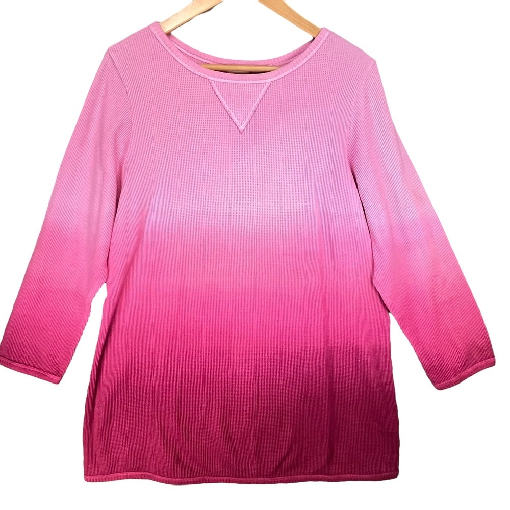 Main Street Blues Women's Pink Ombre 3/4‎ Sleeve Knit Top Medium